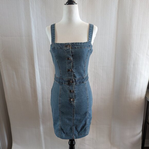 Bluenotes Medium Wash Blue Denim Mini Dress w Buttons Size Small Y2K - Picture 1 of 10